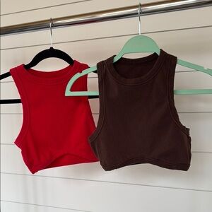 Abardsion Women’s Sleeveless Crop Tops - Red and Brown Size XS